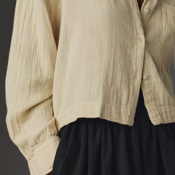 Velvet By Graham and Spencer Lana Cropped Button Down Shirt in Light Sand NWT - Picture 7 of 13